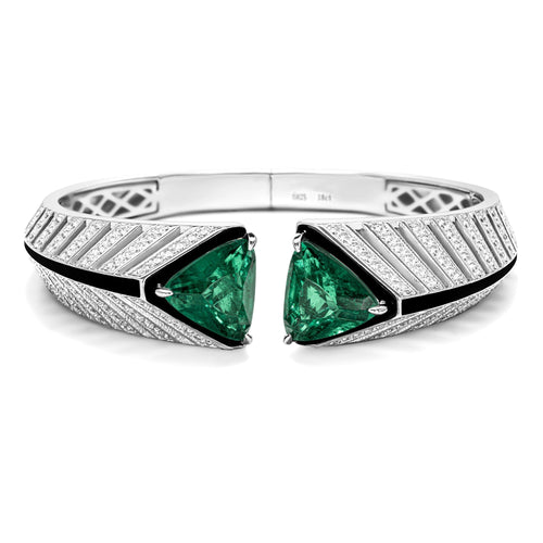 Trillion green zircon silver bangle