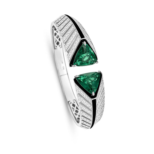 side view of Trillion green zircon silver bangle