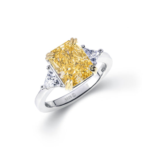 side view of Three stone yellow zircon engagement ring 