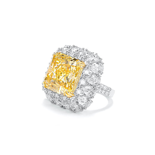 side view of Radiant yellow zircon silver statement ring