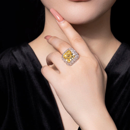 lady wearing Radiant yellow zircon silver statement ring