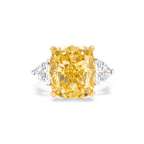 front view of Three stone yellow zircon silver engagement ring