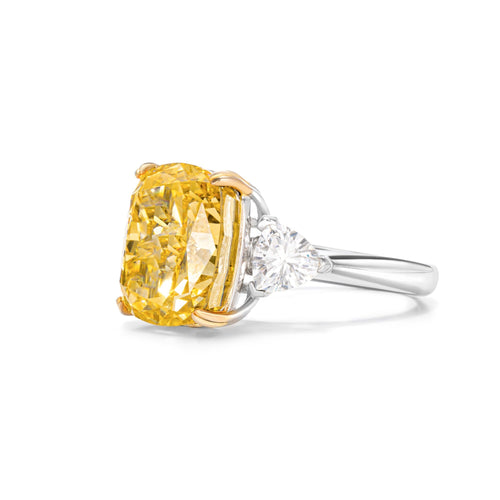 side view of Three stone yellow zircon silver engagement ring