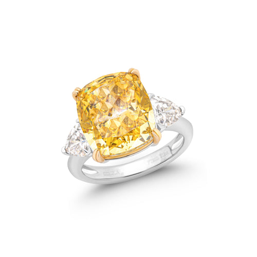 Three stone yellow zircon silver engagement ring