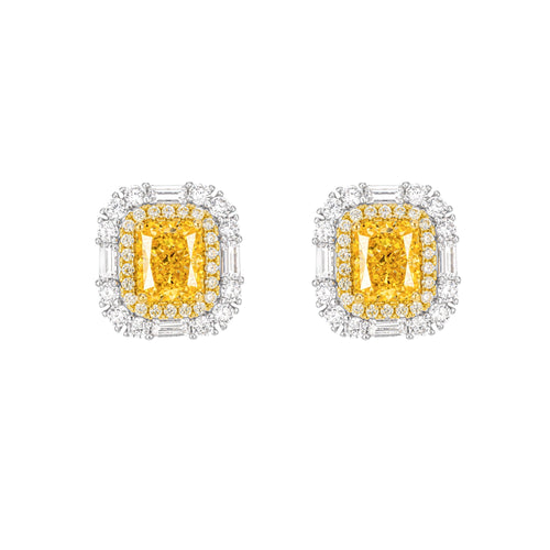 Yellow zirconia halo stud earrings in silver