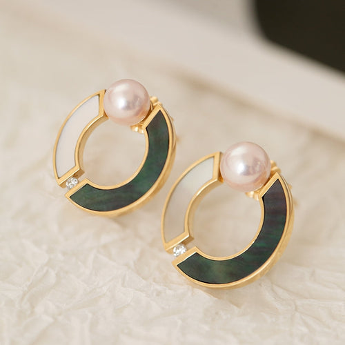 Akoya Pearl Bi-color Earrings with Diamond