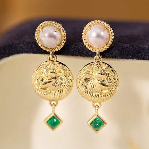 Akoya Pearl Earrings with Emerald