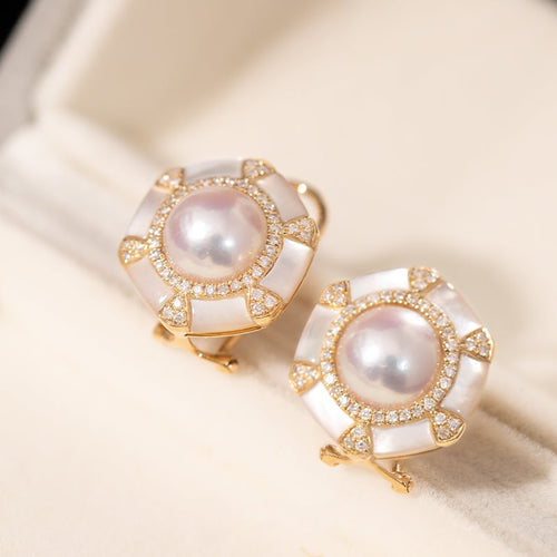 Akoya Pearl Diamond Earrings with Mother of pearl