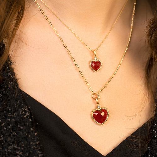 Onyx & Red agate & Mother of pearl Pendant With Diamonds