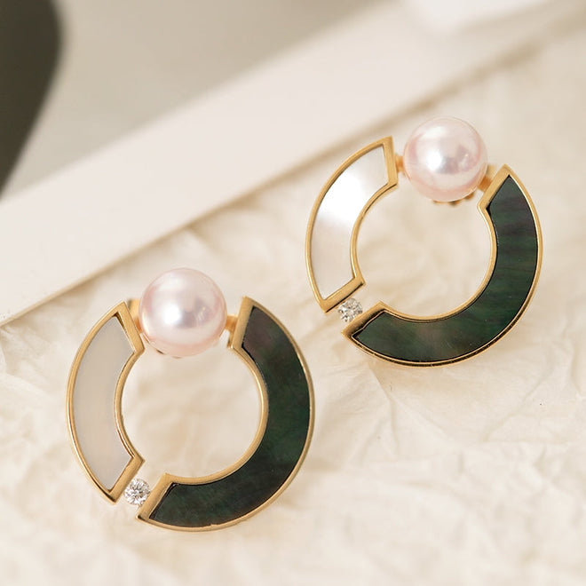 Akoya Pearl Bi-color Earrings with Diamond