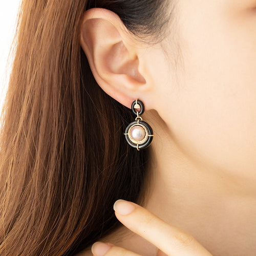 Akoya Pearl Diamond Earrings with Black Onyx