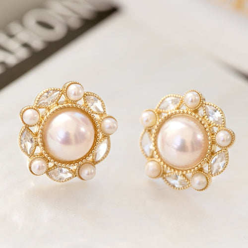 Akoya Pearl Earrings with white sapphire