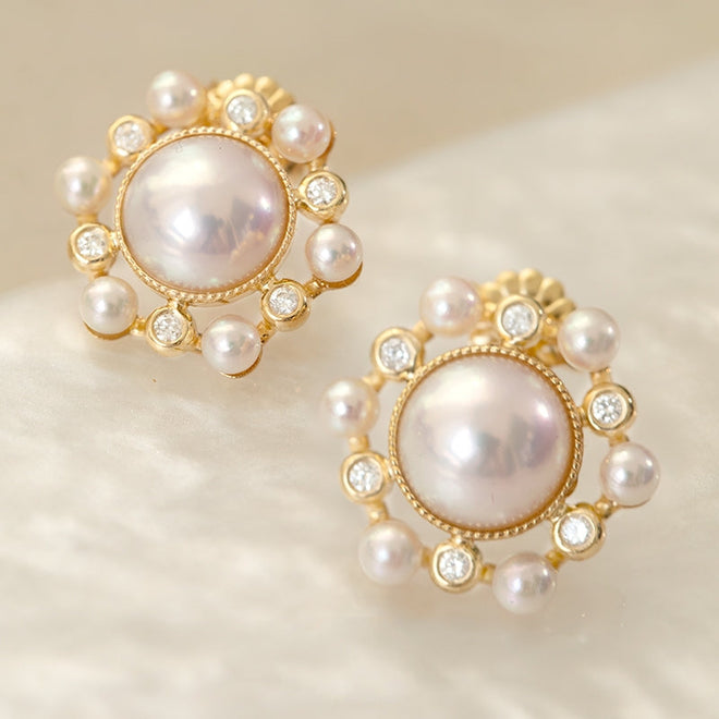 Akoya Pearl Earrings with Diamond