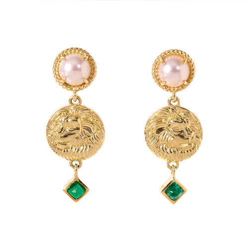 Akoya Pearl Earrings with Emerald