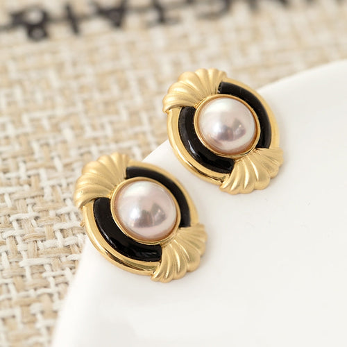 Akoya Pearl and Black Onyx Earrings