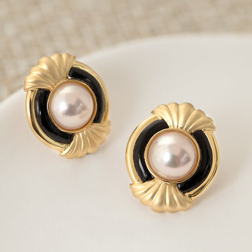 Akoya Pearl and Black Onyx Earrings