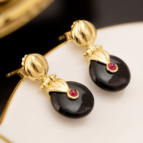 Onyx Earrings with ruby