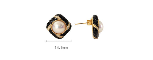 Akoya Pearl Diamond Earrings with Black Onyx Mother of pearl