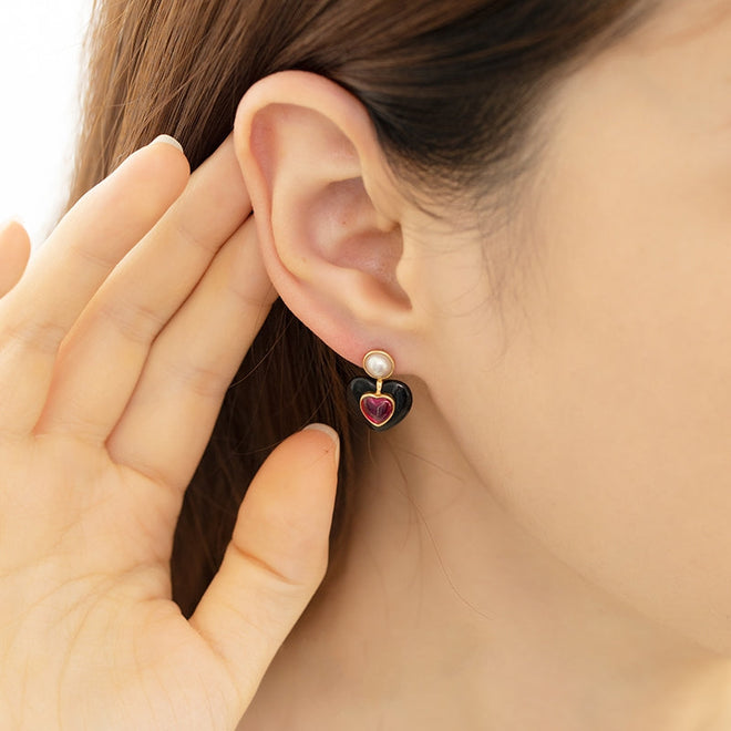 Akoya Pearl Rose Quartz Earrings with Black Onyx