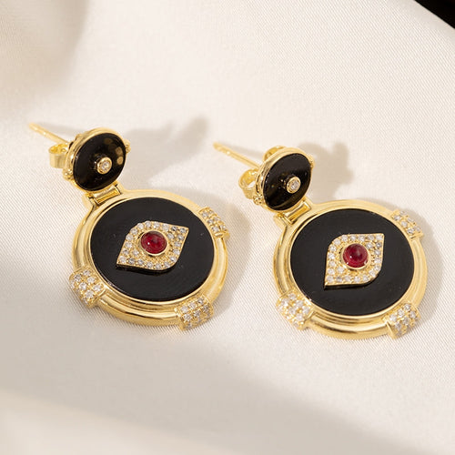 Onyx Earrings with ruby Diamonds