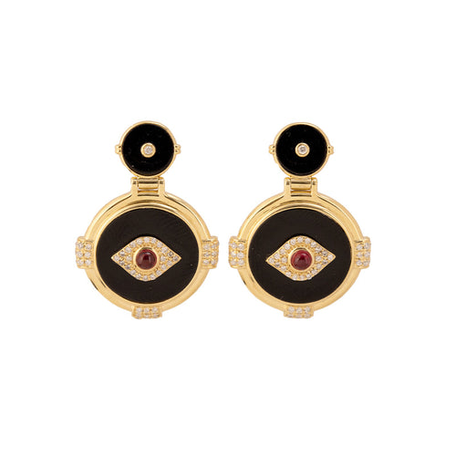 Onyx Earrings with ruby Diamonds