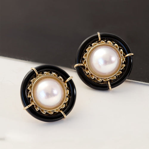 Akoya Pearl and Black Onyx Earrings