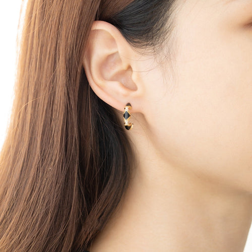 Black Enamel Earrings With Diamonds