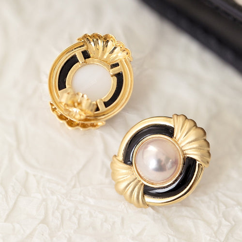 Akoya Pearl and Black Onyx Earrings