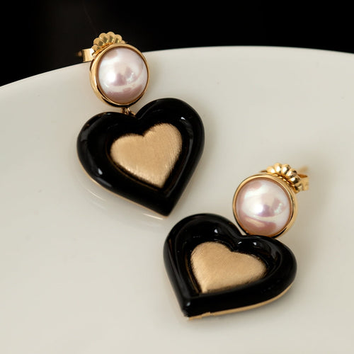 Akoya Pearl Earrings with Black Onyx Mother of pearl