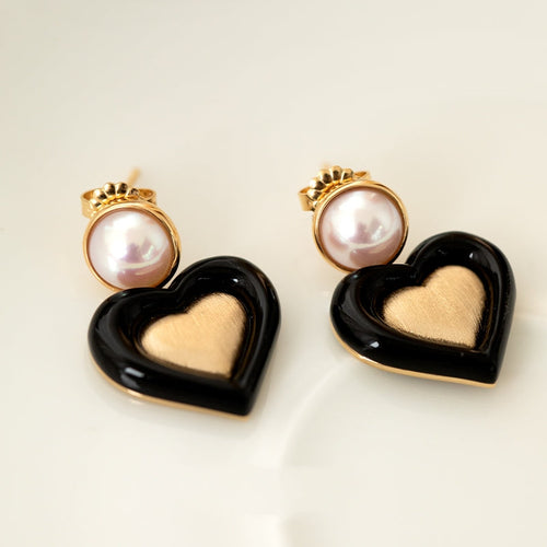 Akoya Pearl Earrings with Black Onyx Mother of pearl