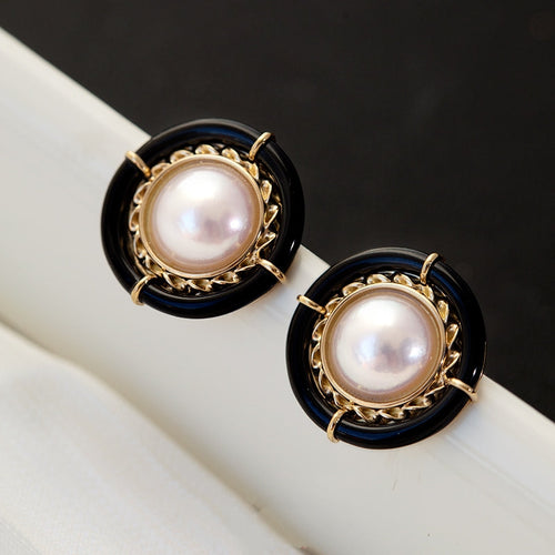 Akoya Pearl and Black Onyx Earrings