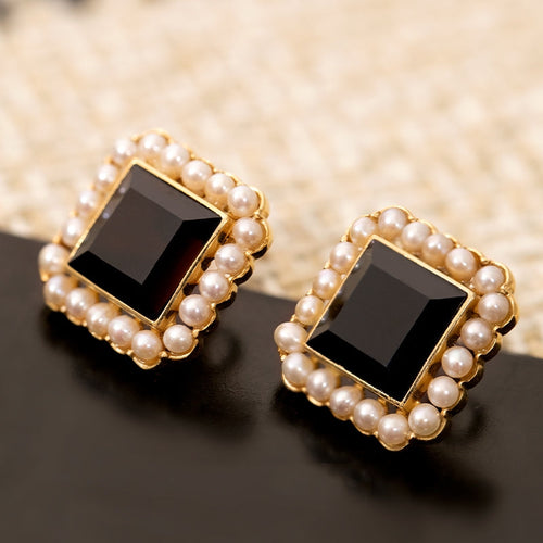 Black Tourmaline Earring With Pearl Halo