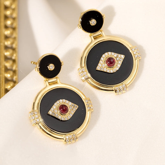 Onyx Earrings with ruby Diamonds