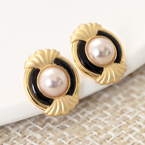 Akoya Pearl and Black Onyx Earrings