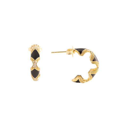 Black Enamel Earrings With Diamonds