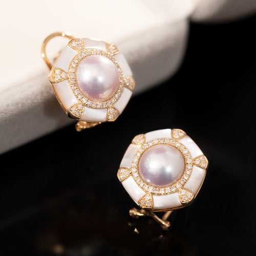 Akoya Pearl Diamond Earrings with Mother of pearl