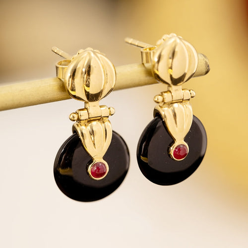 Onyx Earrings with ruby