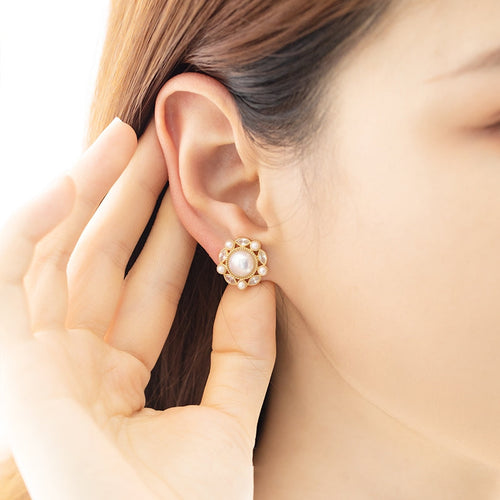 Akoya Pearl Earrings with white sapphire