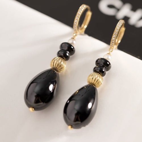 Black Spinal Drop Earrings