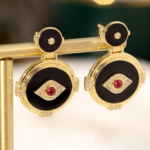 Onyx Earrings with ruby Diamonds