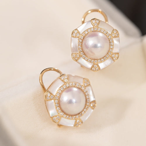 Akoya Pearl Diamond Earrings with Mother of pearl