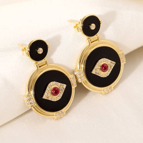 Onyx Earrings with ruby Diamonds