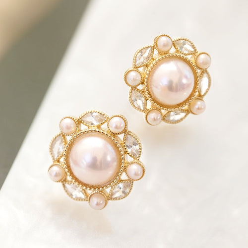 Akoya Pearl Earrings with white sapphire