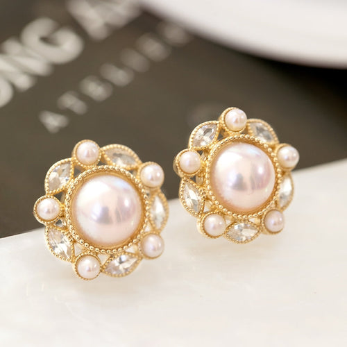 Akoya Pearl Earrings with white sapphire