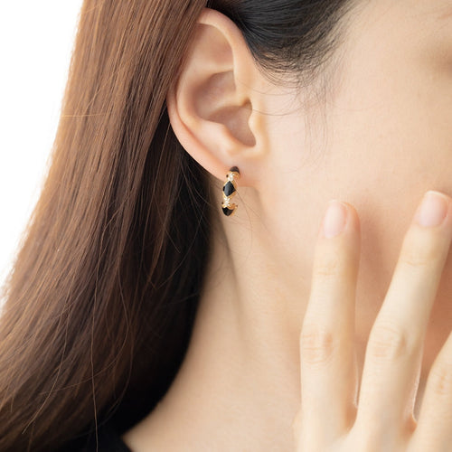 Black Enamel Earrings With Diamonds