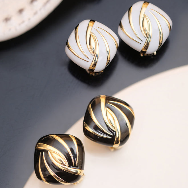 Black Enamel & White Enamel Earrings