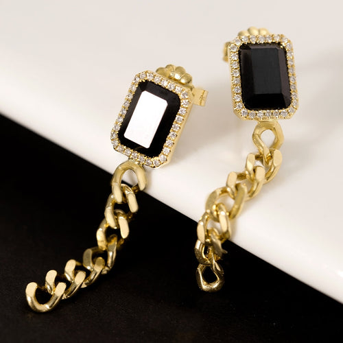 Black Spinal Earrings With Diamonds