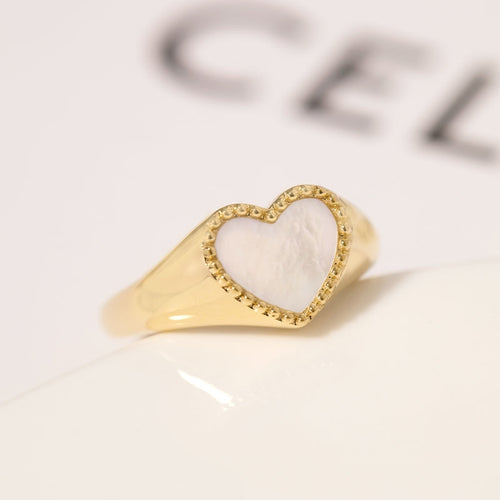 Mother Of Pearl Heart-shape Signit Ring