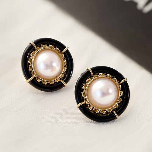 Akoya Pearl and Black Onyx Earrings