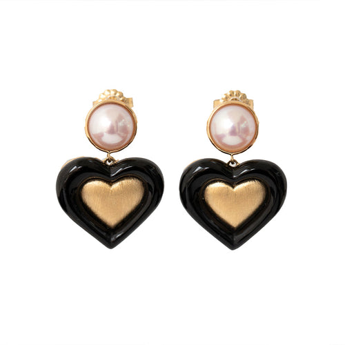 Akoya Pearl Earrings with Black Onyx Mother of pearl